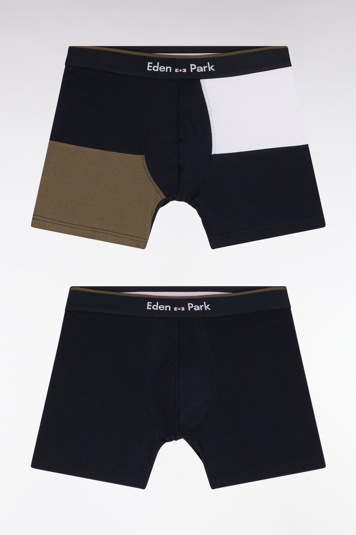 Set of two khaki colorblock stretch cotton jersey boxer shorts