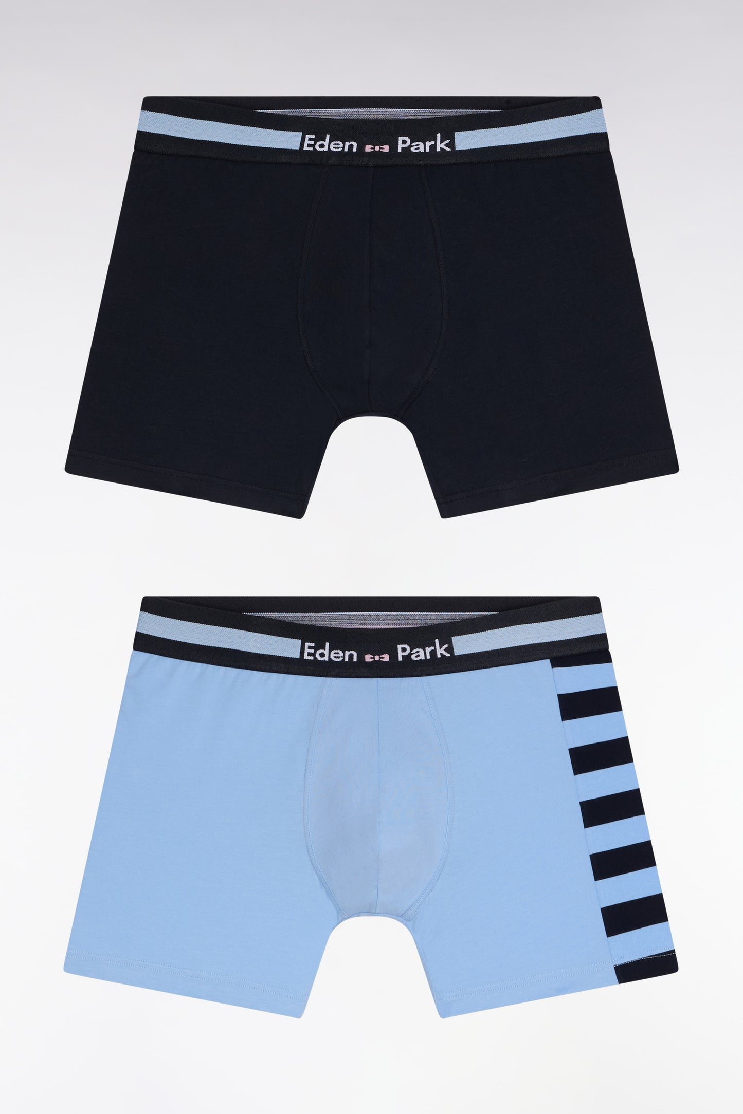 Set of two boxer shorts in stretch cotton jersey with sky and navy stripes