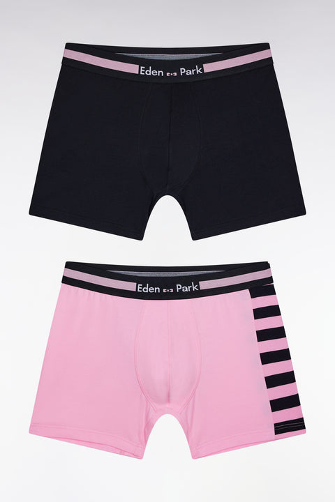 Set of two pink and navy striped stretch cotton jersey boxer shorts - Image 1