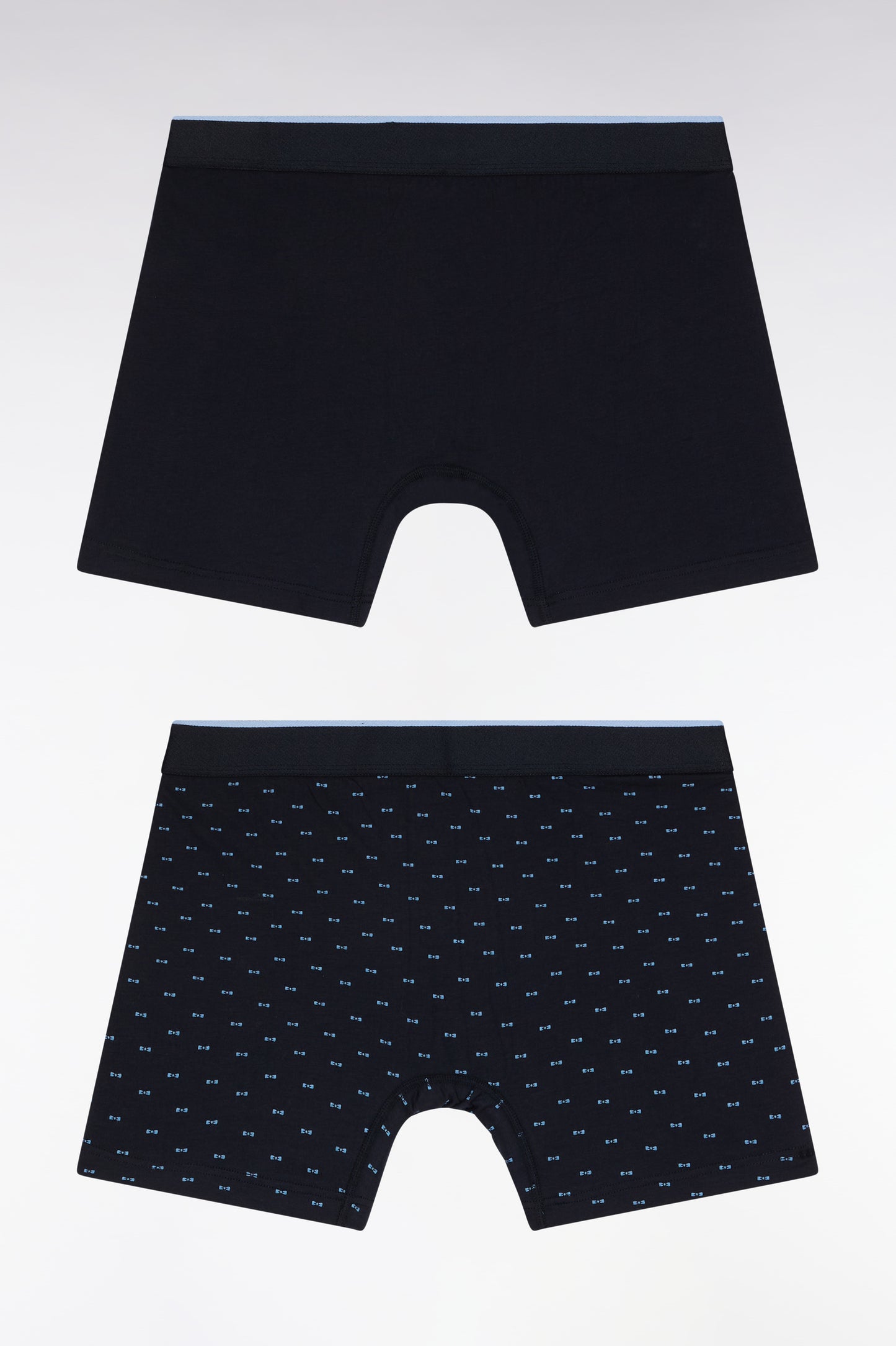 Set of two boxer shorts in plain stretch cotton jersey with blue micropatterns