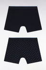 Set of two boxer shorts in plain stretch cotton jersey with blue micropatterns