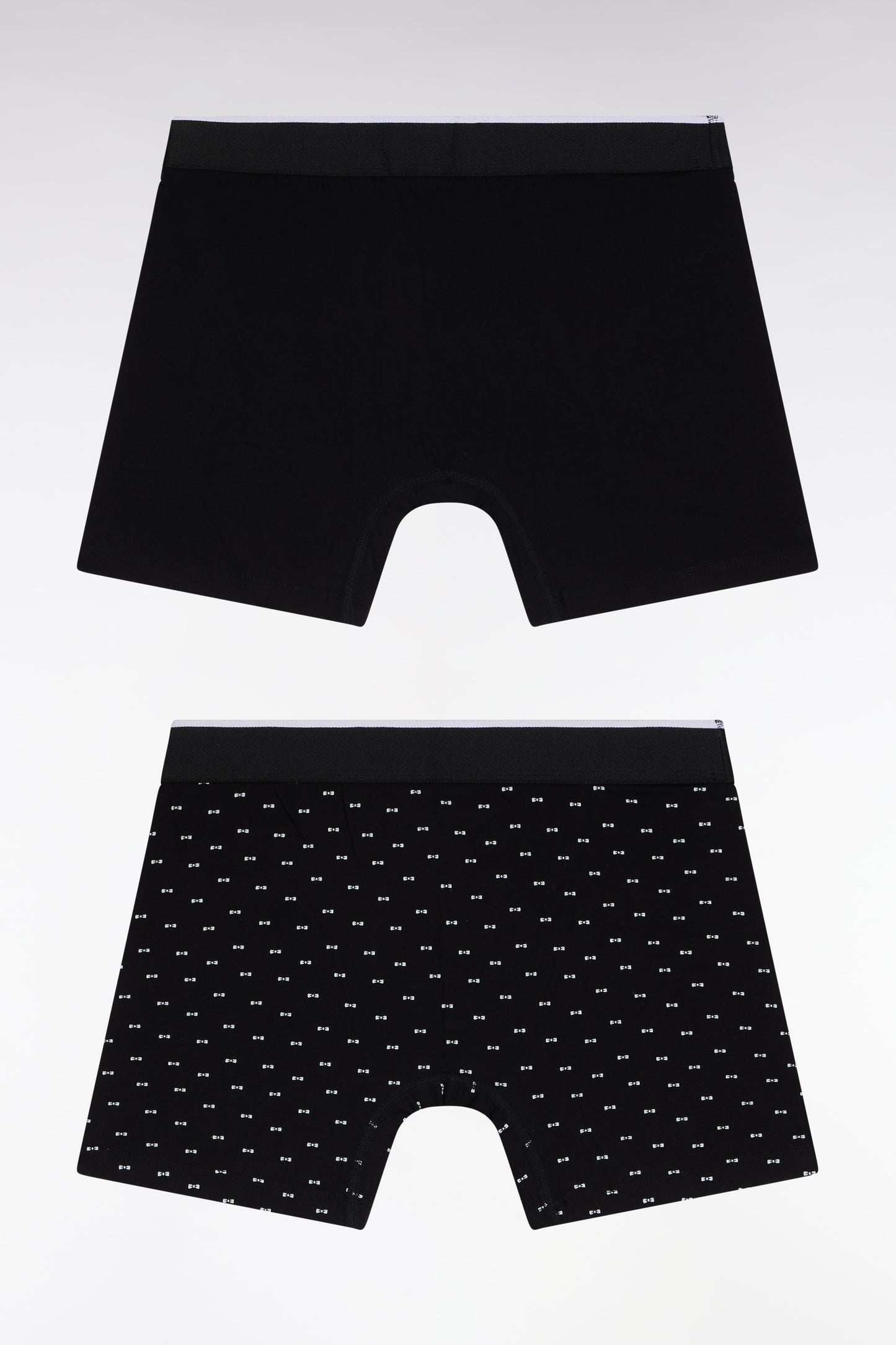 Set of two boxer shorts in plain stretch cotton jersey with black micro-patterns