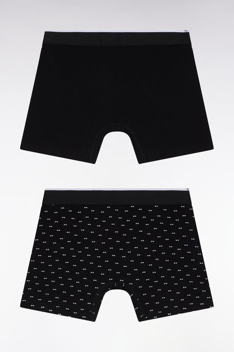 Set of two boxer shorts in plain stretch cotton jersey with black micro-patterns - Image 2