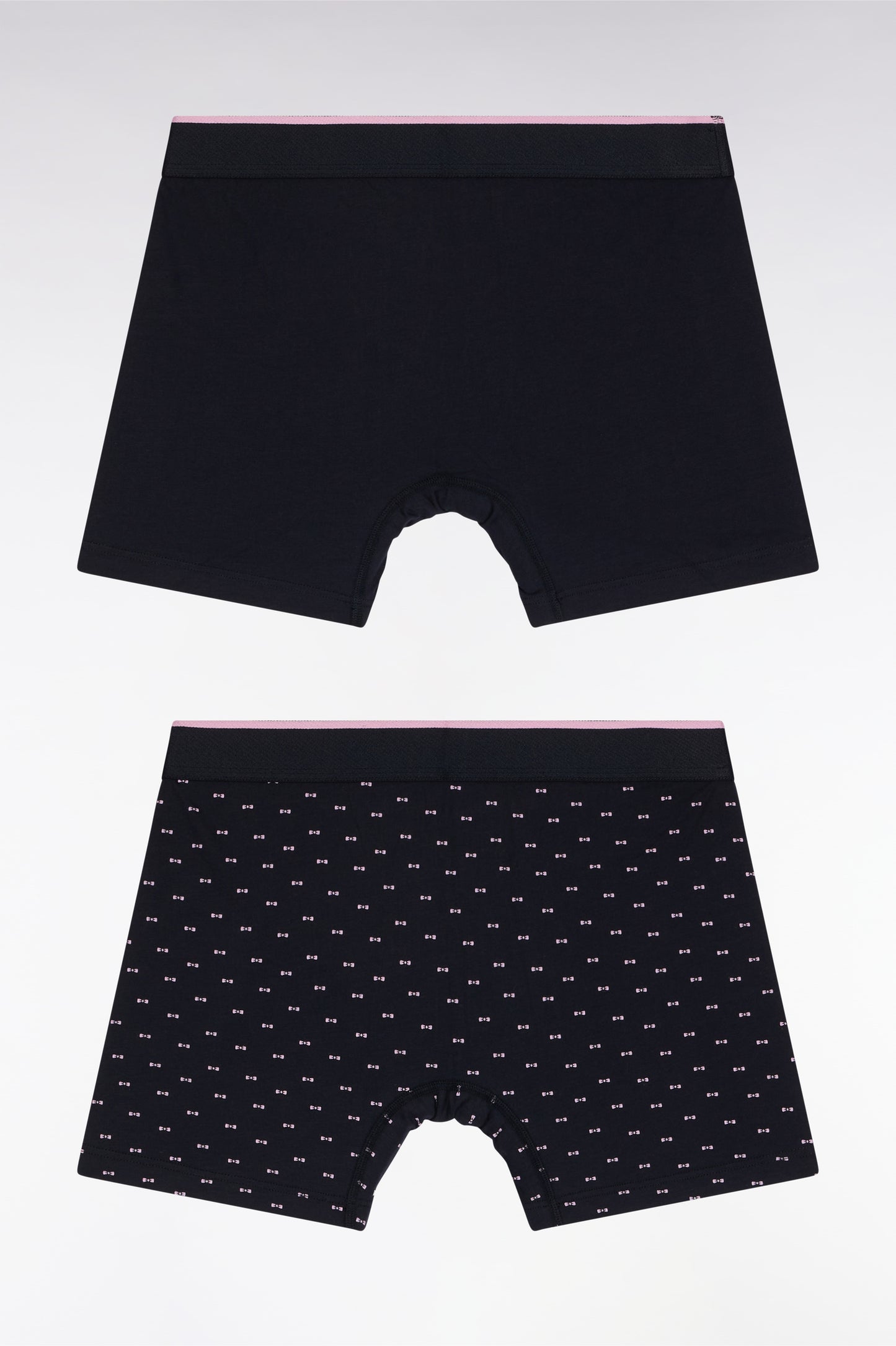 Set of two boxer shorts in plain stretch cotton jersey with navy micropatterns