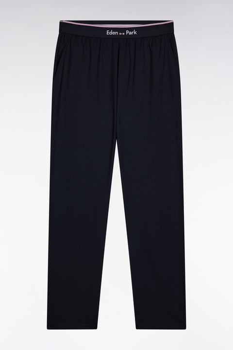 Long pyjamas in plain black and grey cotton jersey with black piping - Image 2