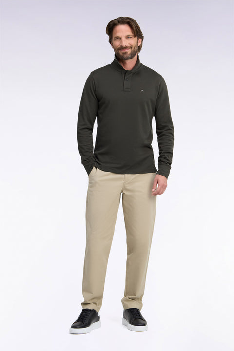 Pantalon chino sans plis en piqué de coton stretch beige coupe regular - Image 3