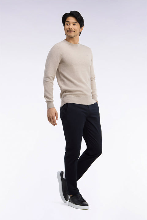 Pantalon chino sans plis en piqué de coton stretch noir coupe regular - Image 1