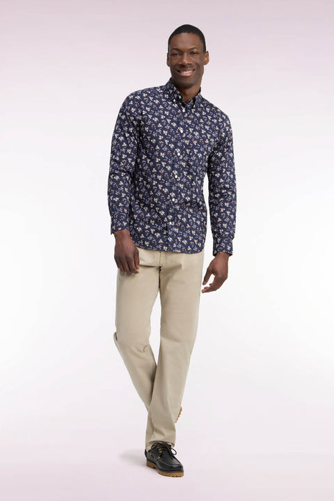 Pantalon 5 poches en toile de coton stretch beige coupe regular - Image 2
