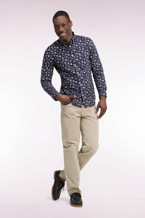 Pantalon 5 poches en toile de coton stretch beige coupe regular - Image 1