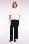 Straight-cut navy corduroy pants