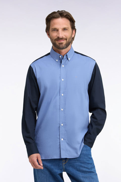 Two-tone cotton oxford sky patch back straight cut shirt - Image 3