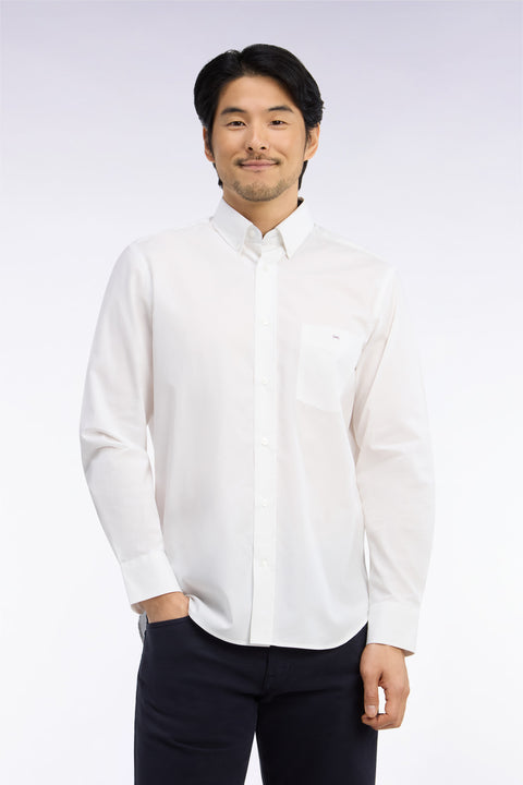 Chemise en coton blanc à détails micromotifs coupe droite - Image 3