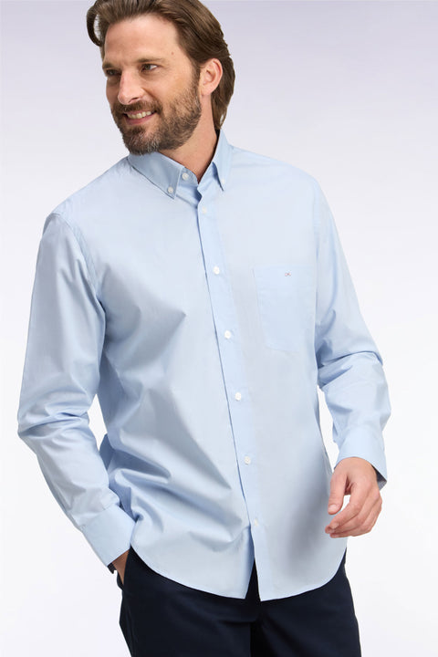 Chemise en coton ciel à détails micromotifs coupe droite - Image 1