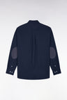 Navy cotton shirt with micro-pattern details, straight cut