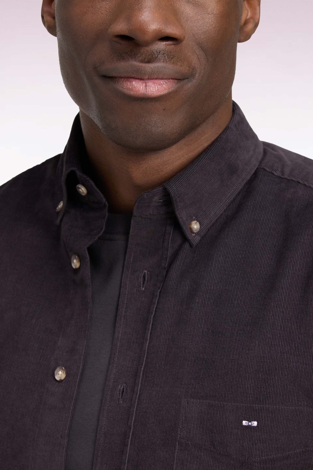 Brown straight-cut ribbed cotton shirt