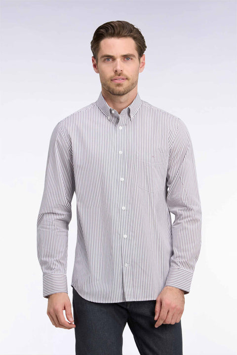 Straight-cut navy and pink striped cotton shirt - Image 3