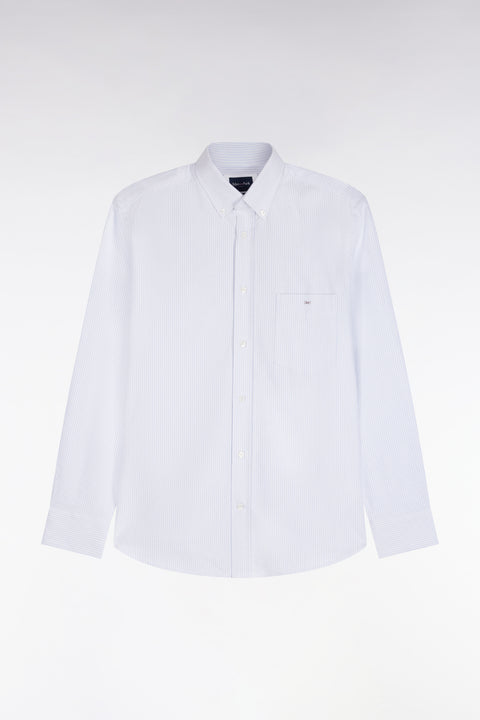 Straight-cut gray stick-striped cotton shirt - Image 2