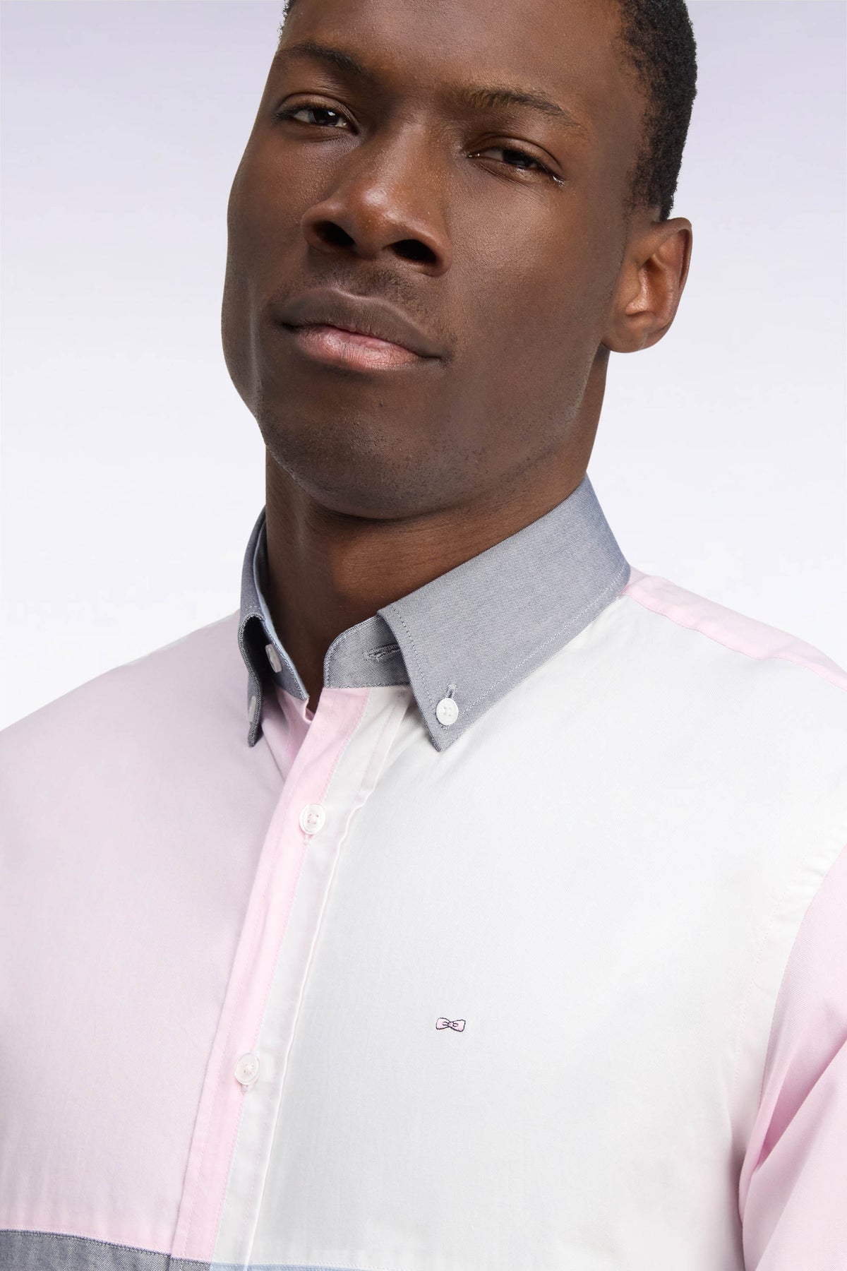 Straight-fit pastel contrast cutout cotton shirt