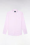 White woven cotton shirt with pink stripes, straight cut