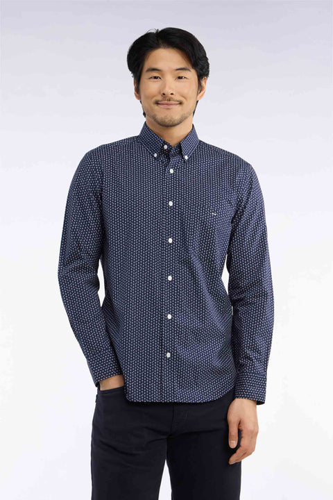 White cotton poplin shirt with pink micro-patterns, straight cut - Image 3