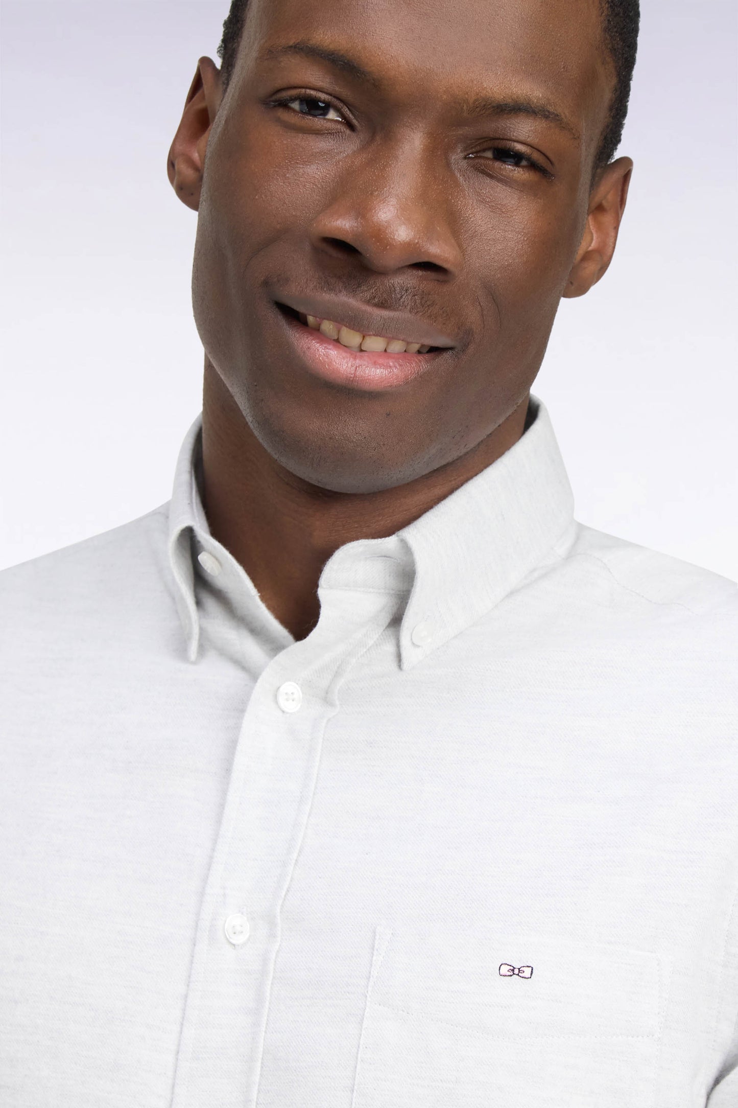 Chemise unie en coton gris chiné coupe droite