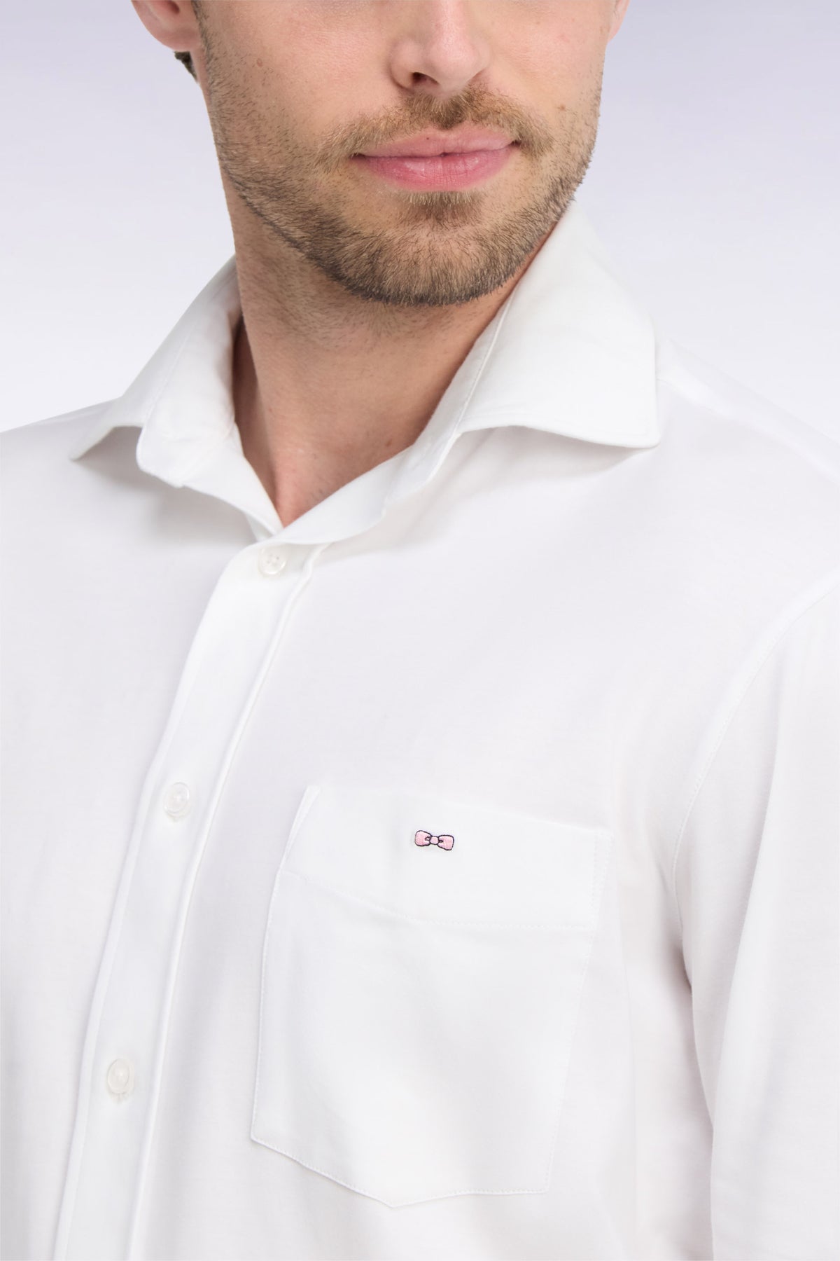 Straight cut white stretch cotton shirt