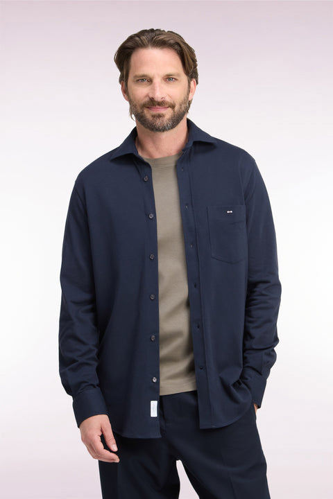 Chemise unie en coton marine coupe droite - Image 3