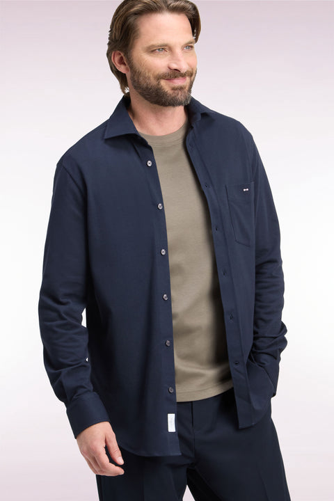 Chemise unie en coton marine coupe droite - Image 1