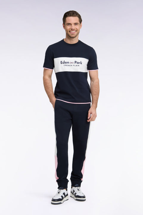 Navy fleece joggers with contrasting leg cutouts, straight cut - Image 3
