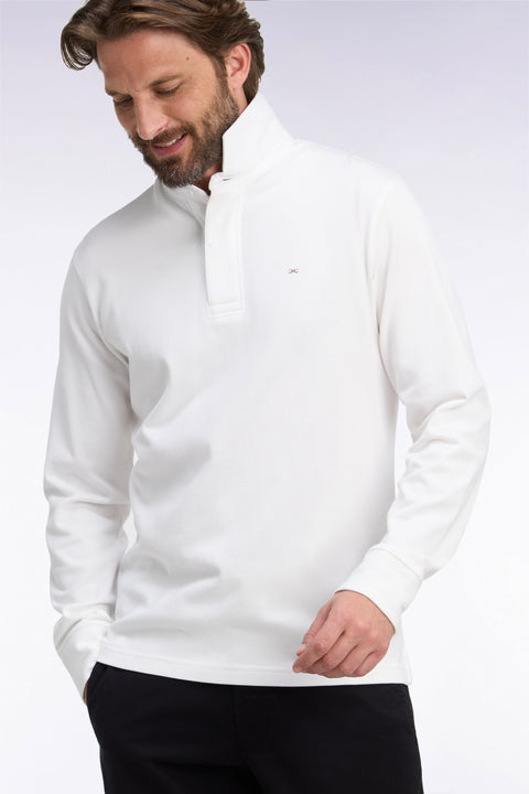 Maillot manches longues en coton Pima blanc coupe droite - Image 1