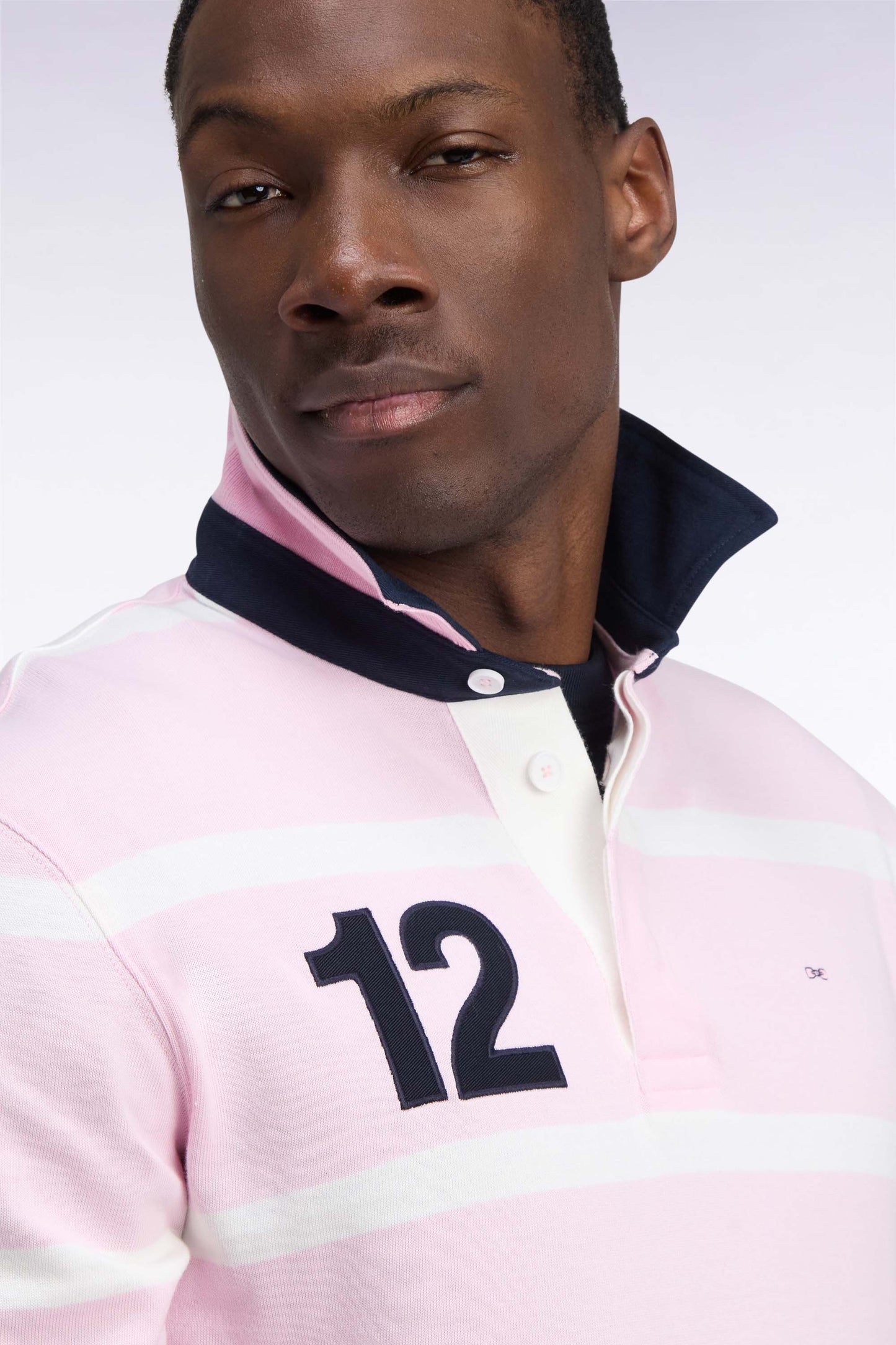 Maillot manches longues en jersey de coton rose rayé broderie dos