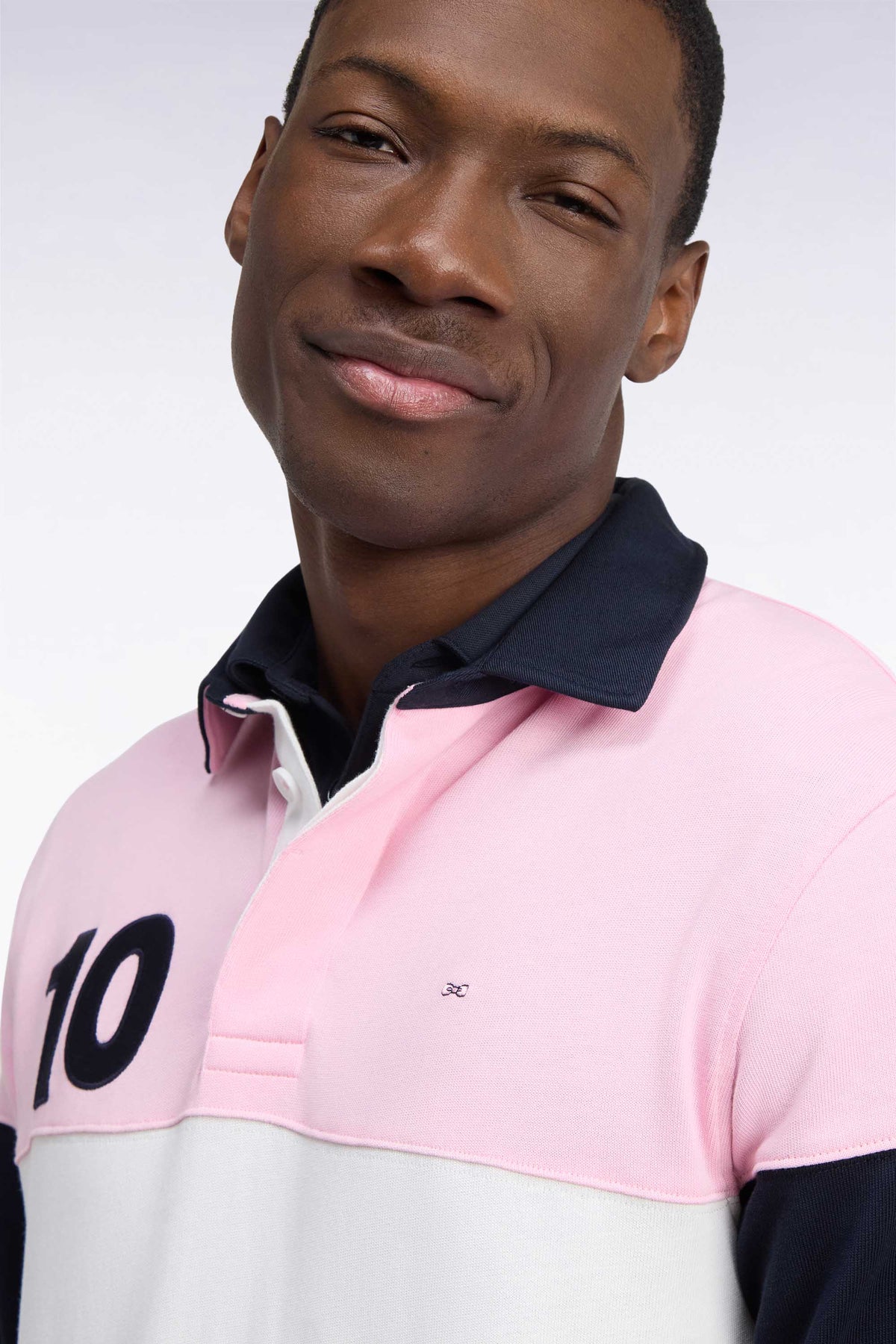 Long-sleeved jersey in pink tricolor cotton jersey with embroidery 10