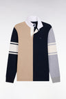 Long-sleeved cotton jersey jersey with beige vertical cutout