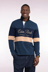 Long-sleeved cut-and-sew jersey in gray tricolor cotton with Héritage embroidery