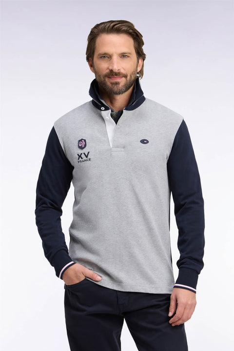 Long-sleeved jersey in navy and gray cotton jersey XV de France - Image 3