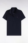 Short-sleeved polo shirt in navy stretch cotton, slim fit
