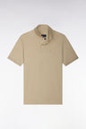 Short-sleeved polo shirt in beige Pima cotton, straight cut