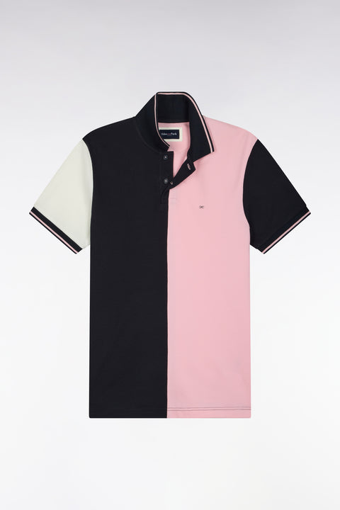 Short-sleeved polo shirt with navy and pink cutout, straight cut - Image 2