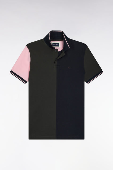 Short-sleeved polo shirt with navy and khaki cutouts, straight cut - Image 2