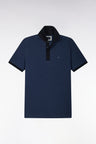 Short-sleeved polo shirt in blue and navy cotton, straight cut