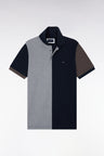 Short-sleeved polo shirt in gray tricolor combed cotton pique, straight cut
