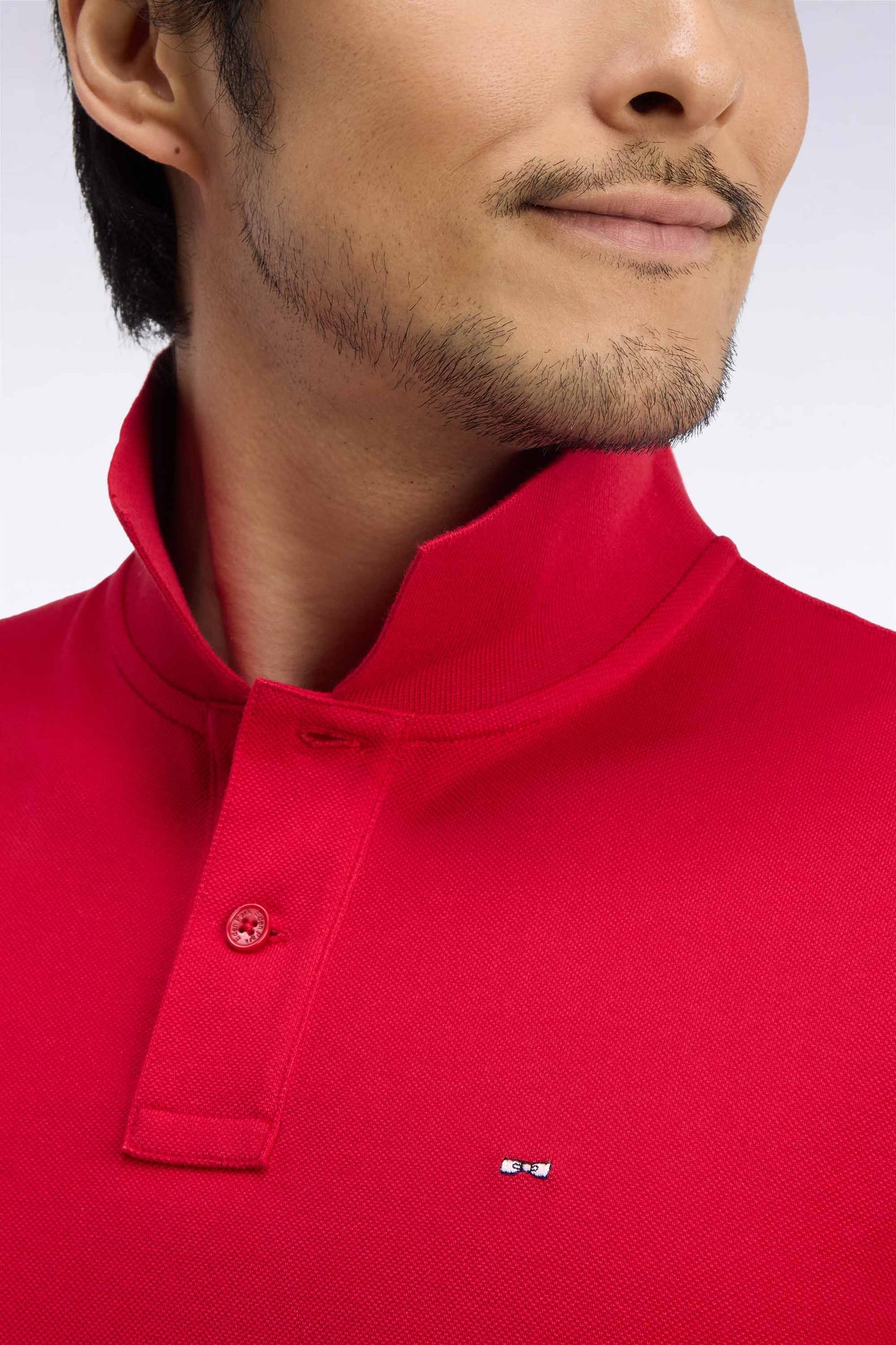 Long-sleeved straight-cut red Pima cotton polo shirt