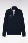 Long-sleeved polo shirt in two-tone combed cotton pique navy XV de France