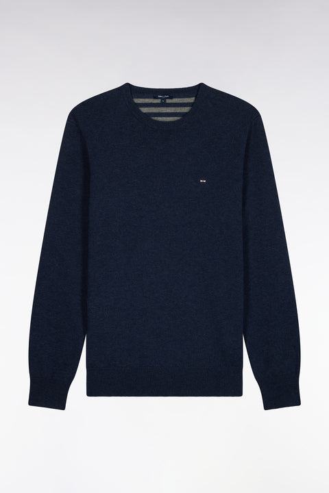 Round neck sweater in blue wool and cotton, straight cut - Image 2