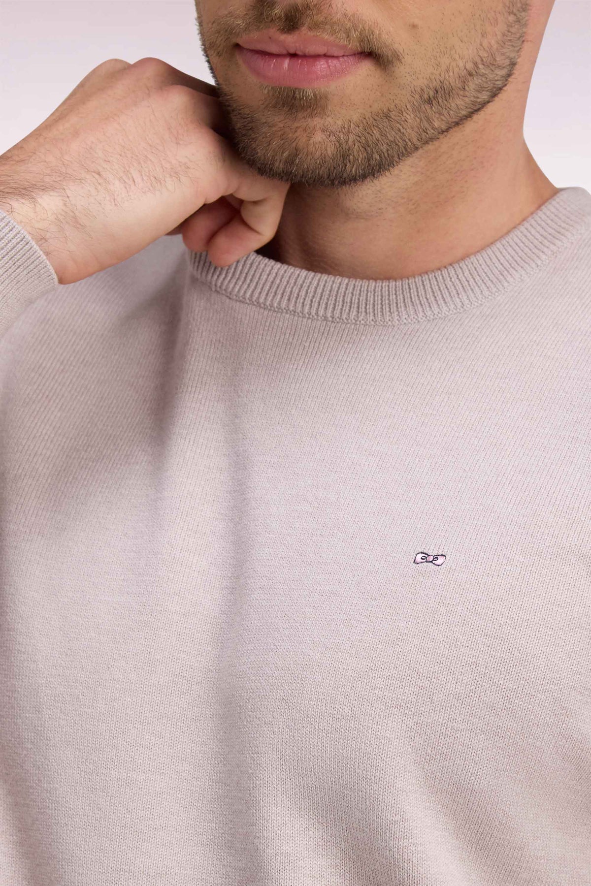 Gray wool and cotton round-neck straight-cut sweater
