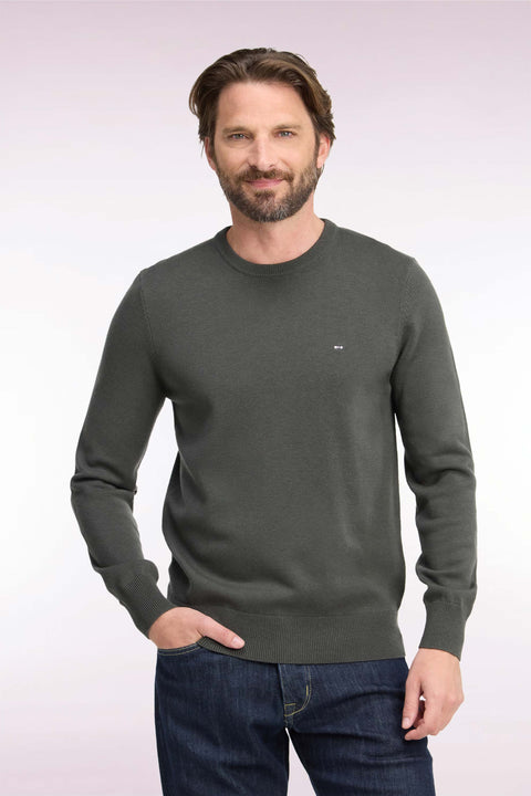 Round-neck straight-cut khaki wool and cotton sweater - Image 3