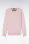 Round neck sweater in pink wool and cotton, straight cut