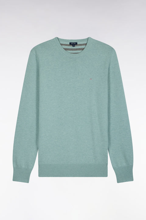 Round neck sweater in water green wool and cotton, straight cut - Image 2