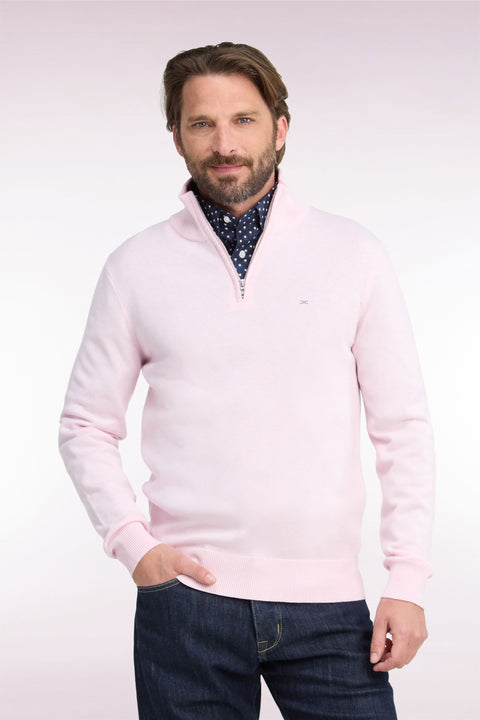 Straight cut pink wool and cotton trucker neck sweater - Image 3
