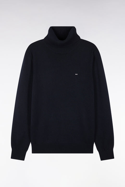 Straight cut navy wool and cotton turtleneck sweater - Image 2